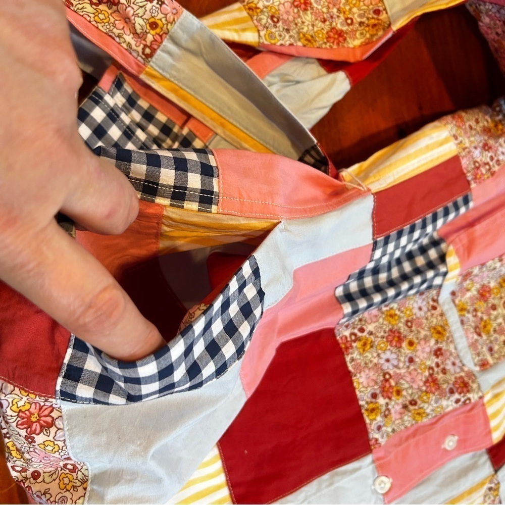 Lands' End Patchwork Shirt Dress Belted 100% Cotton Pockets S Boho Cottagecore - Picture 13 of 16